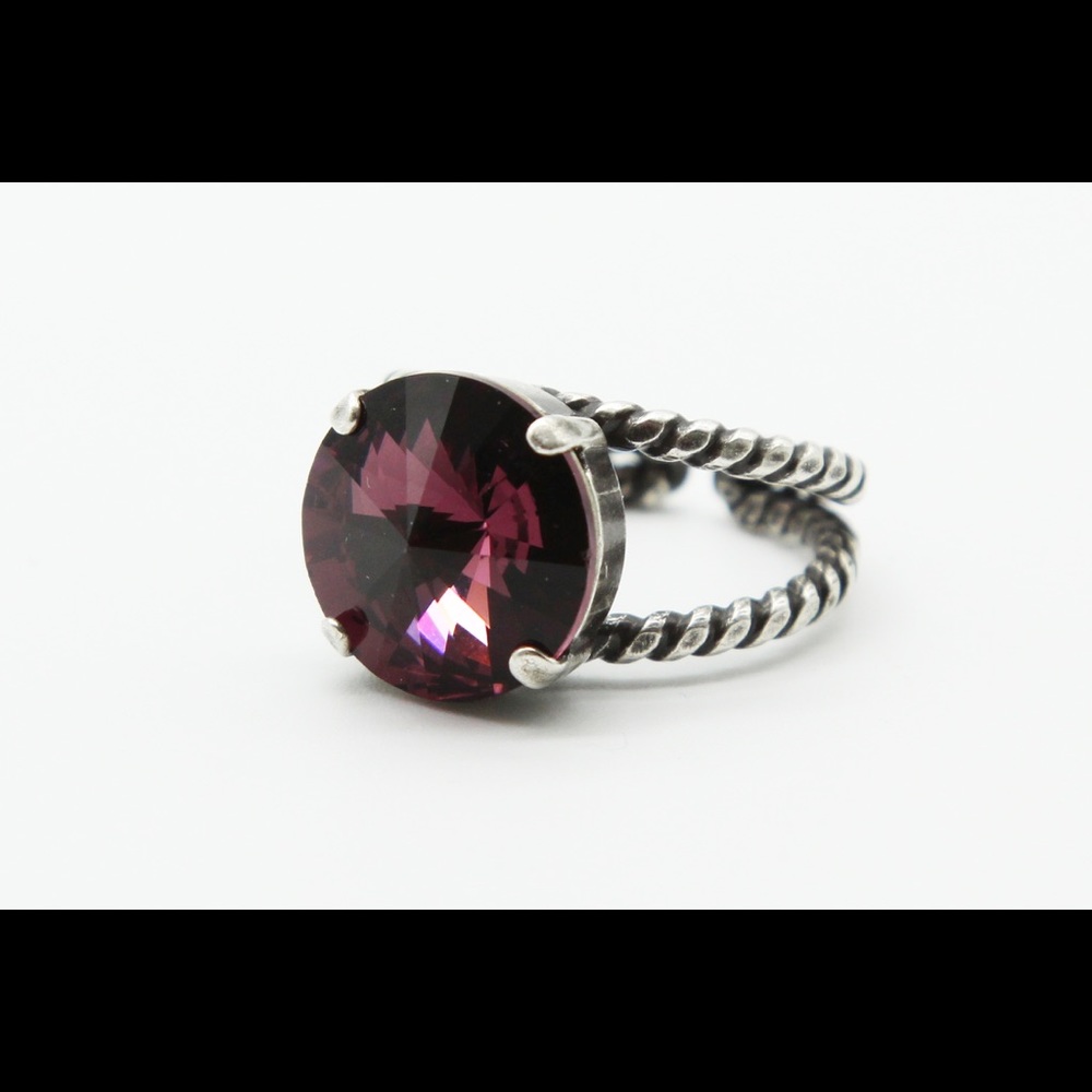 Antique Silver Adjustable Ring Purple Amethyst Cr… - image 1